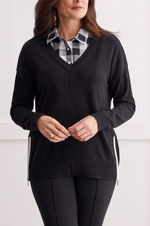 V-Neck Sweater W/Zipper Detail