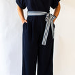 Load image into Gallery viewer, Nautical Short Sleeve Jumpsuit with Tie Waist