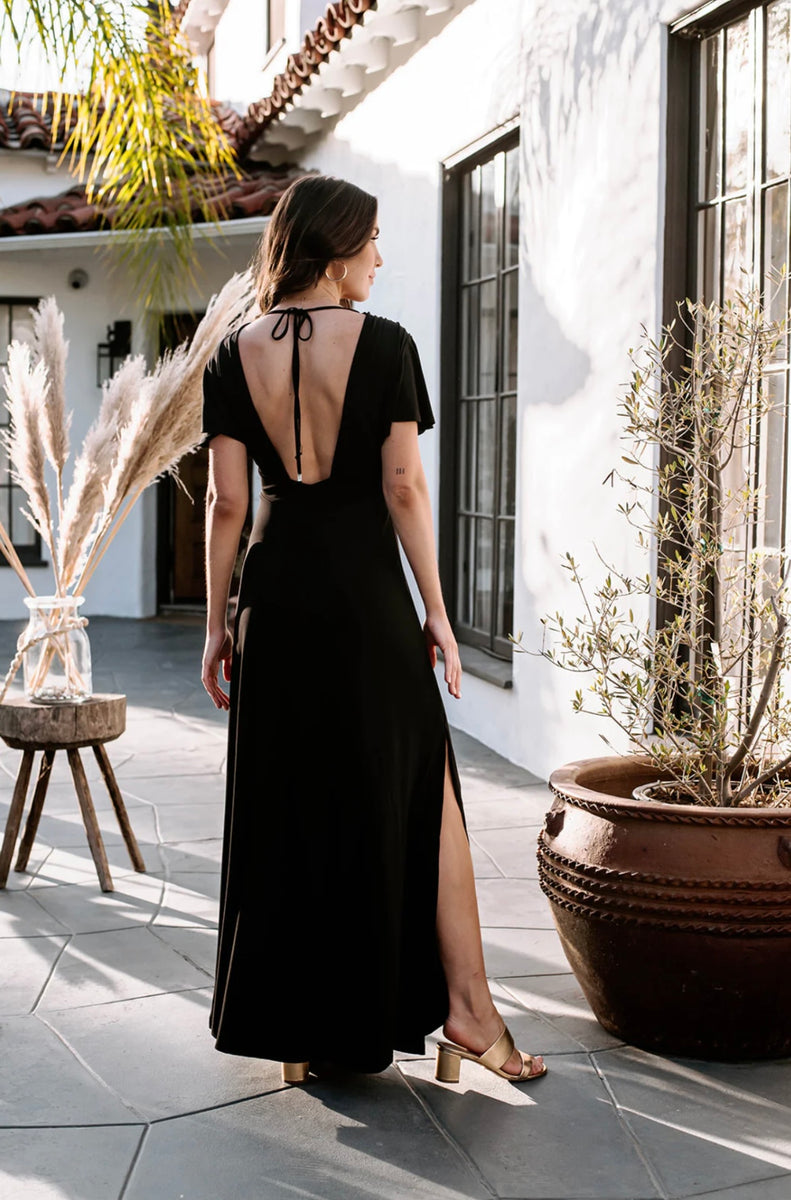black dress with slits on the side Black Satin Sheath Spaghetti Straps Long Prom Dresses With Side Slit, MP859