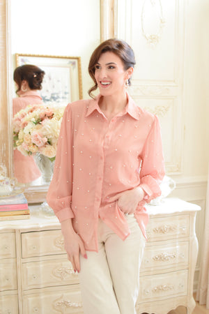 Pretty in Pink Pearl Organza Blouse