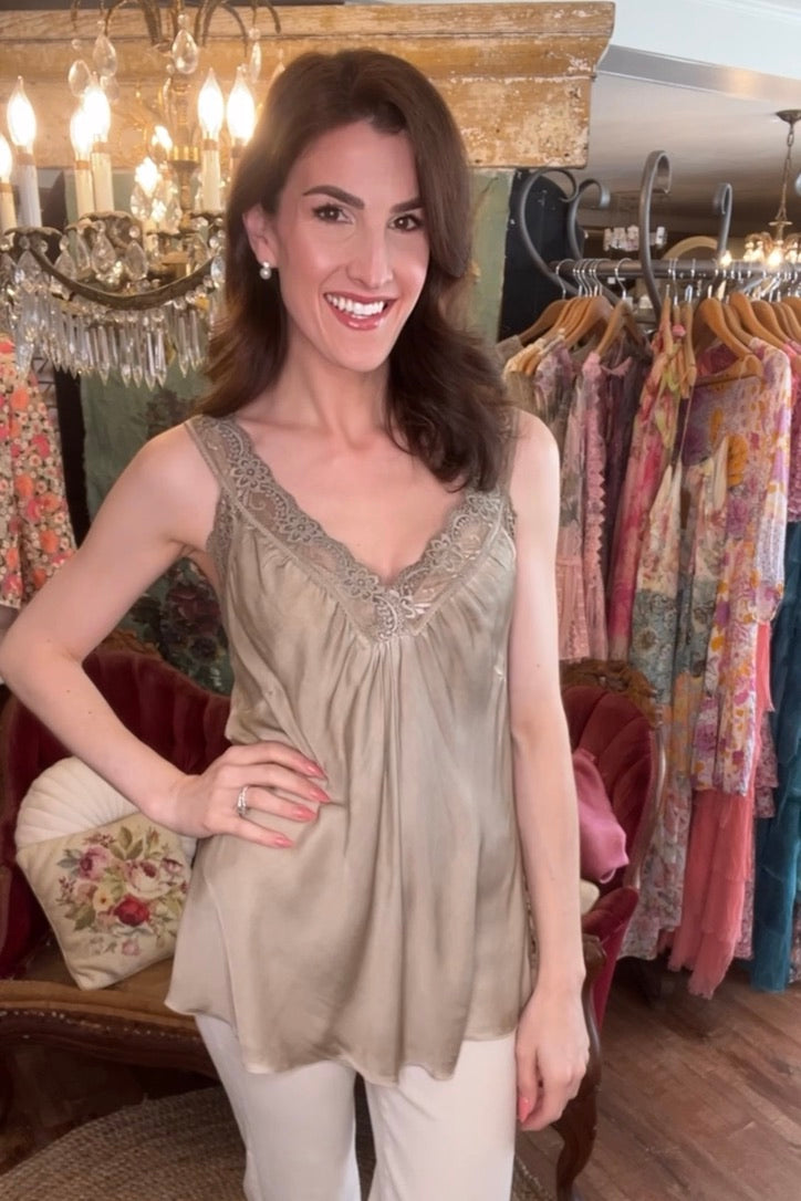 Bias Cut Lace Silky Tank