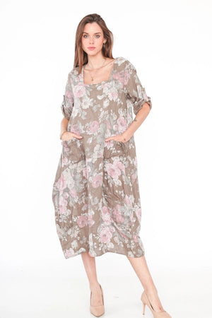 Flowing Floral Linen Dress