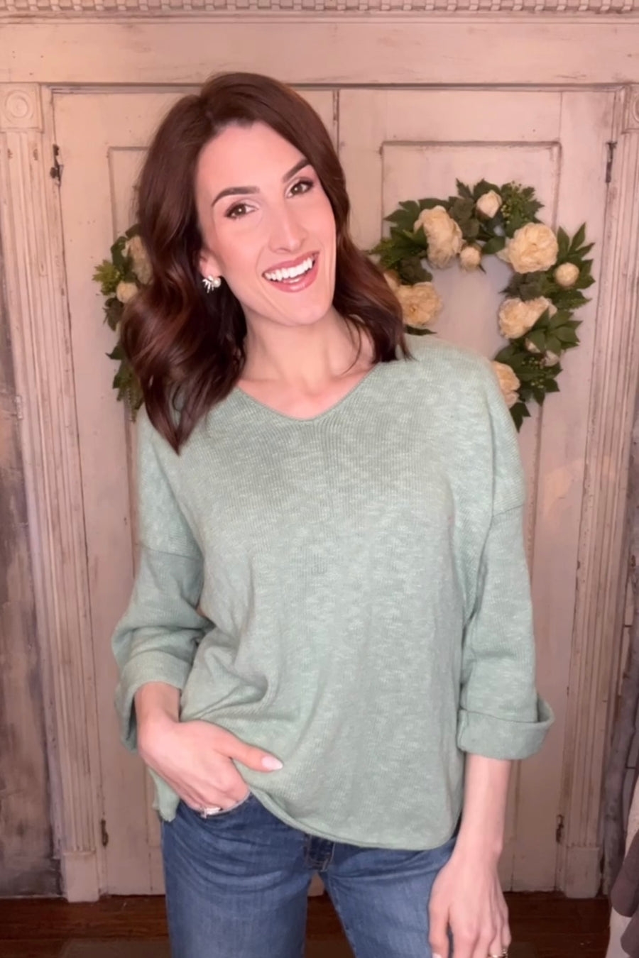 USA Cotton Slub Tunic w/Cuff Detail