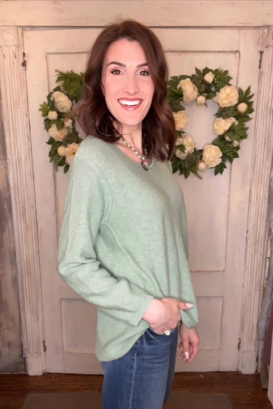 USA Cotton Slub Sweater W/ Princess Seam Detail
