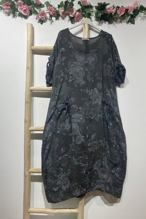 Flowing Floral Linen Dress