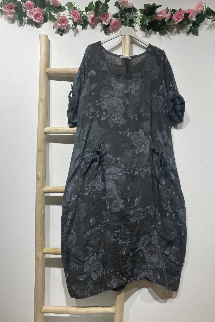 Flowing Floral Linen Dress