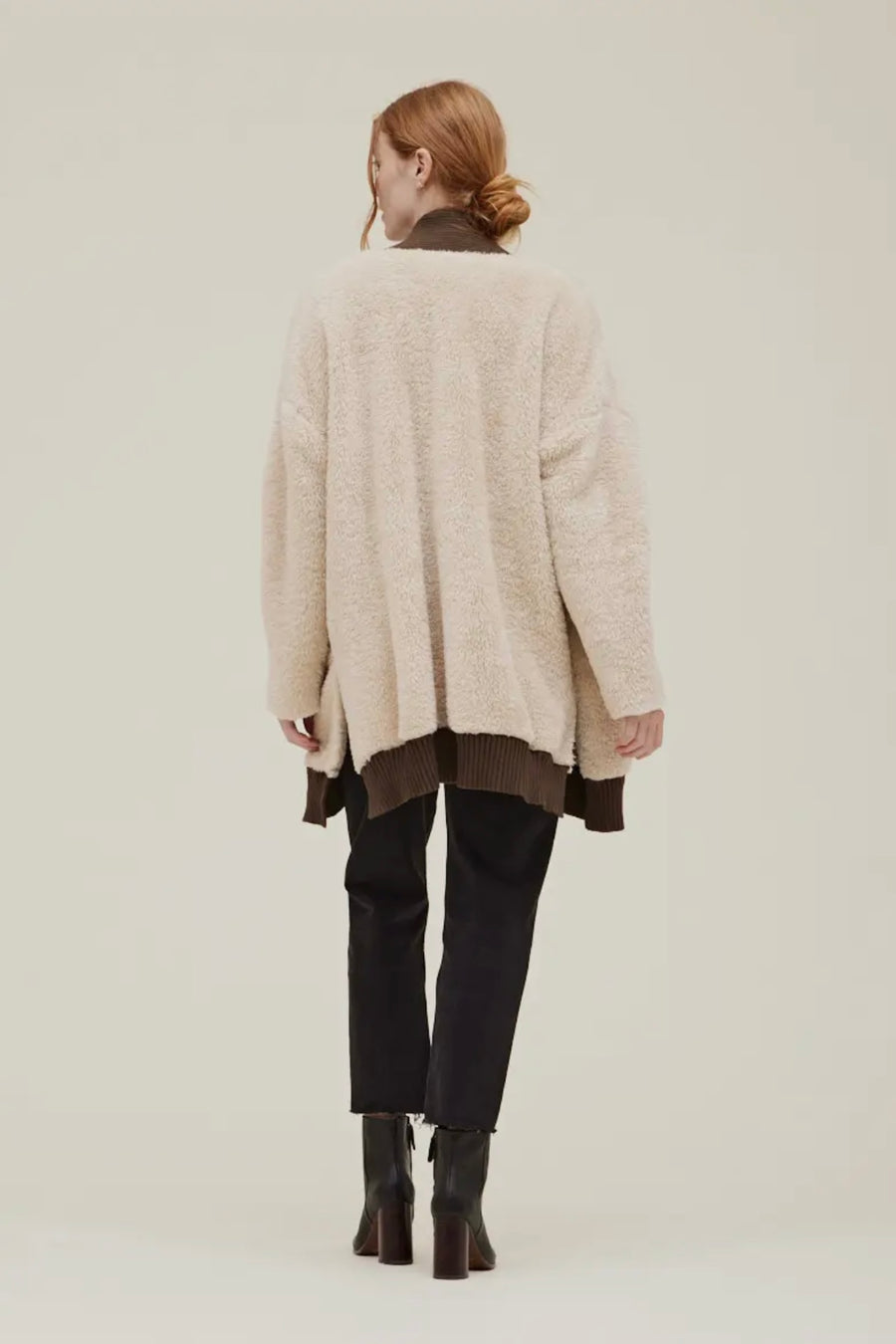 Sherpa Cardi W/Contrast Rib Border