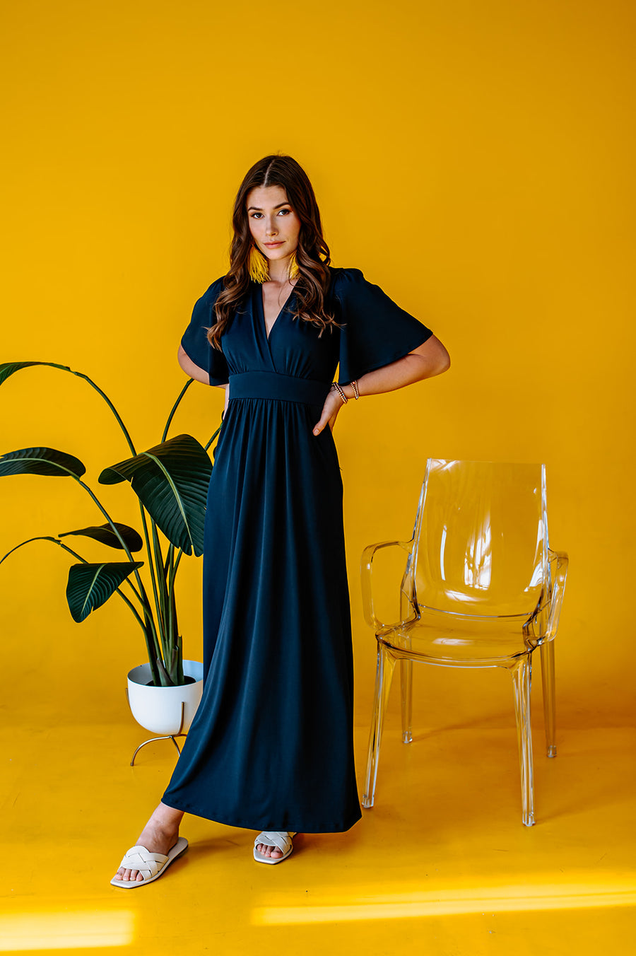 Flutter Sleeve V-Neck Maxi