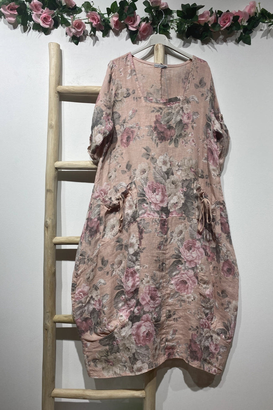 Flowing Floral Linen Dress