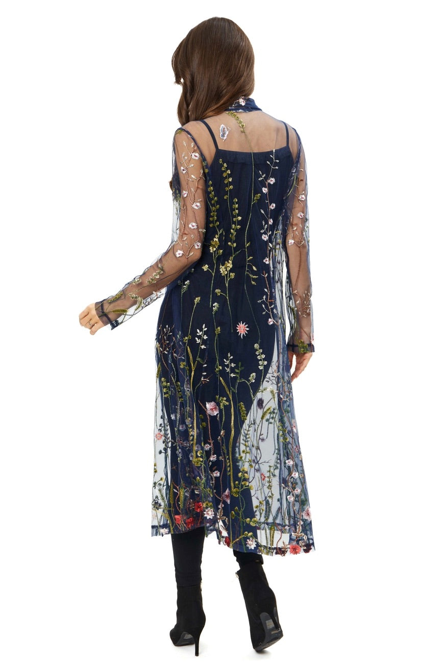 Floral Embroidered Organza Duster