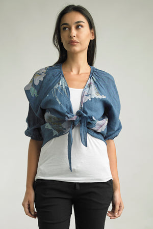Capri Blossom Linen Shrug