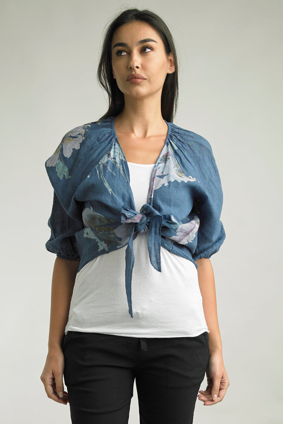 Capri Blossom Linen Shrug