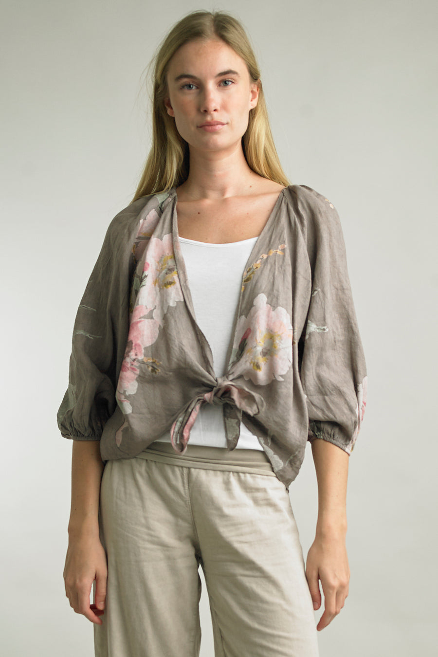 Capri Blossom Linen Shrug