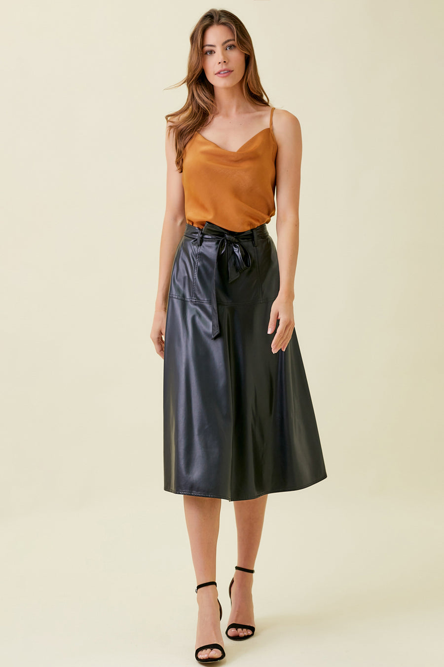 Vegan Leather Midi  Skirt