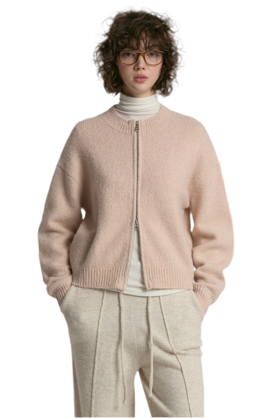 Semi Cropped Zip Cardigan