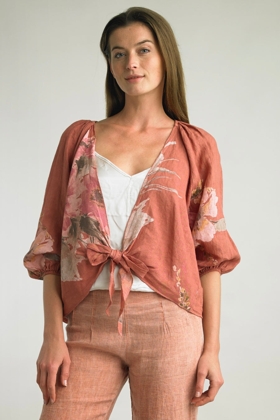 Capri Blossom Linen Shrug