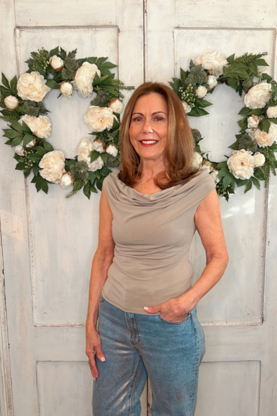 Taupe Drape Neck Top