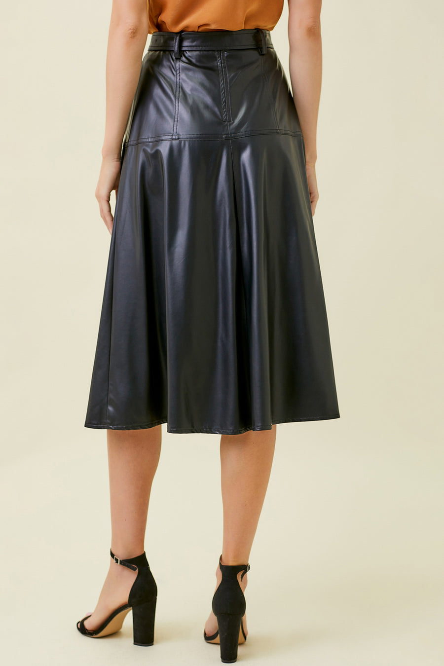 Vegan Leather Midi  Skirt