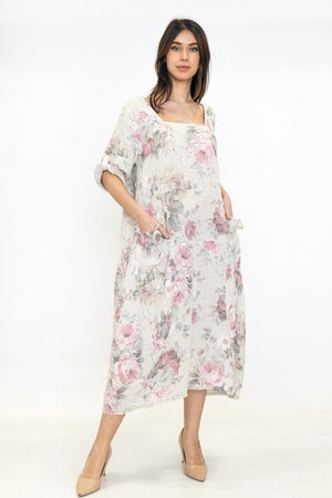 Flowing Floral Linen Dress