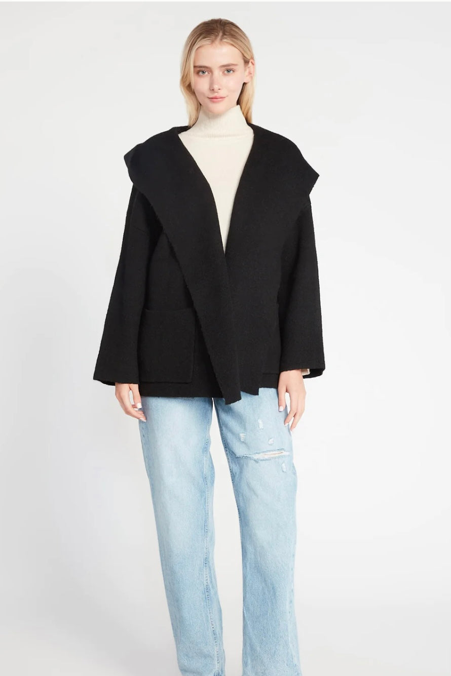 Hooded Lapel Sweater Coat