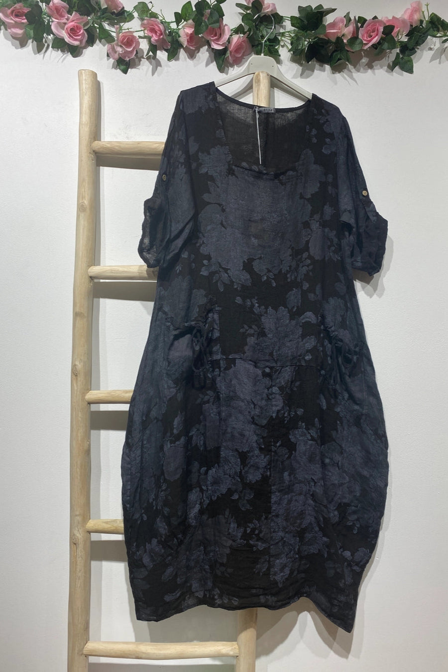 Flowing Floral Linen Dress