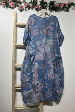 Flowing Floral Linen Dress