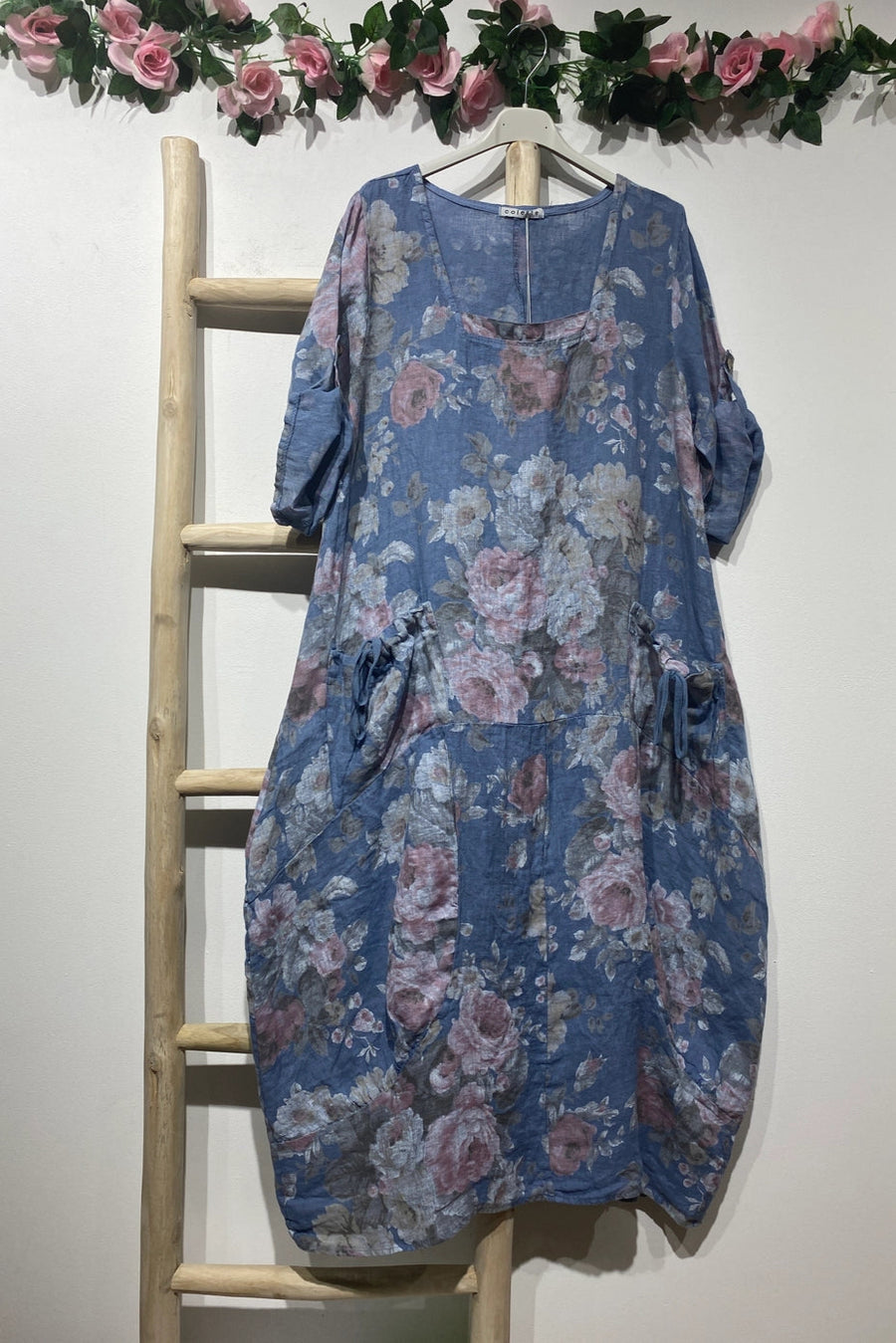 Flowing Floral Linen Dress