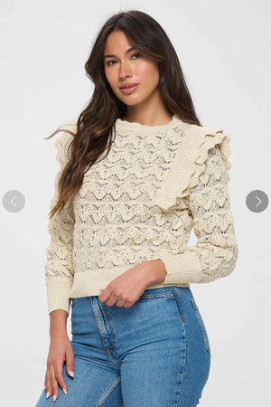 Pointelle Frill Shoulder Sweater