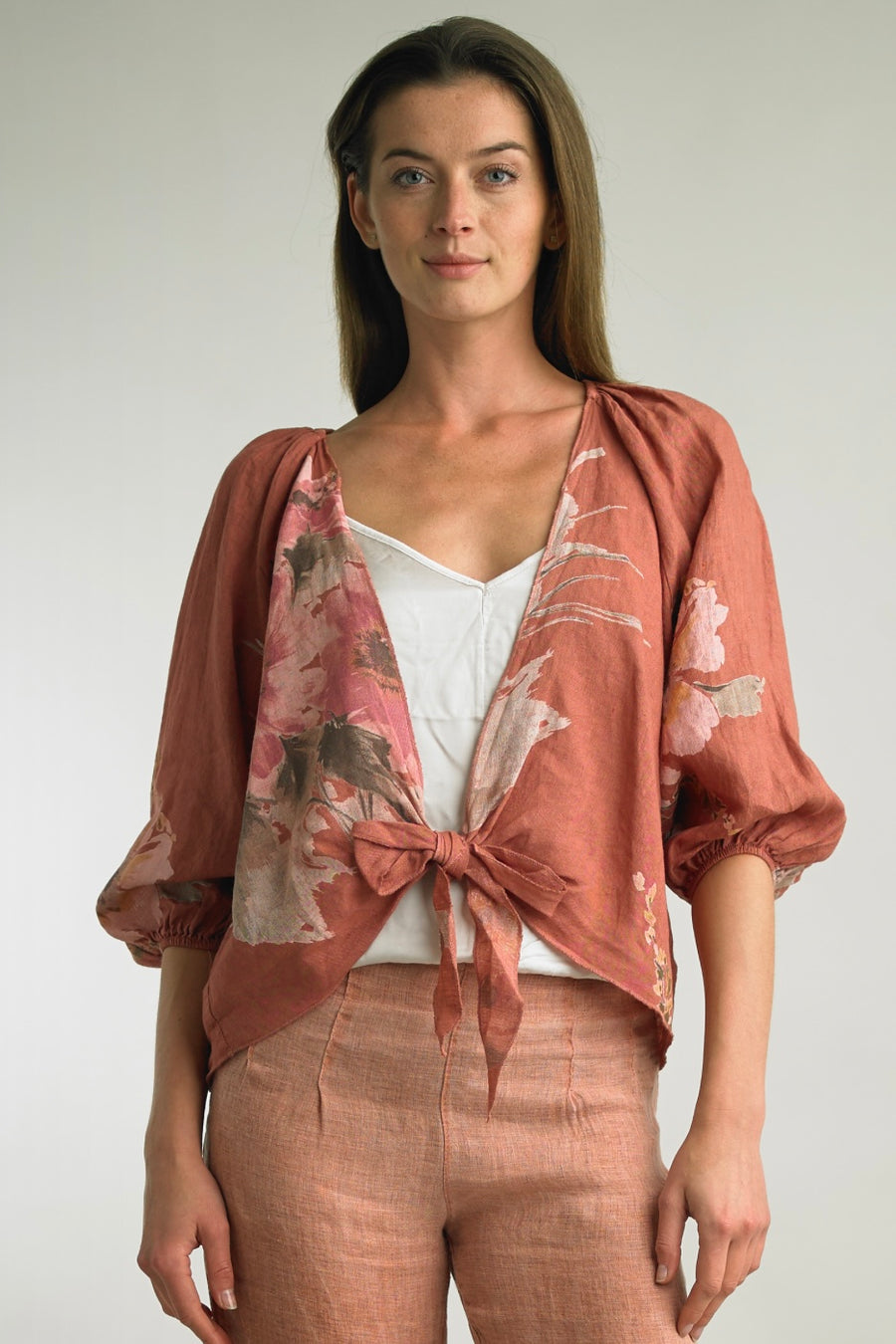 Capri Blossom Linen Shrug