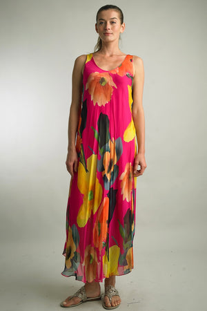 Riviera Bloom Sleeveless Silk Dress