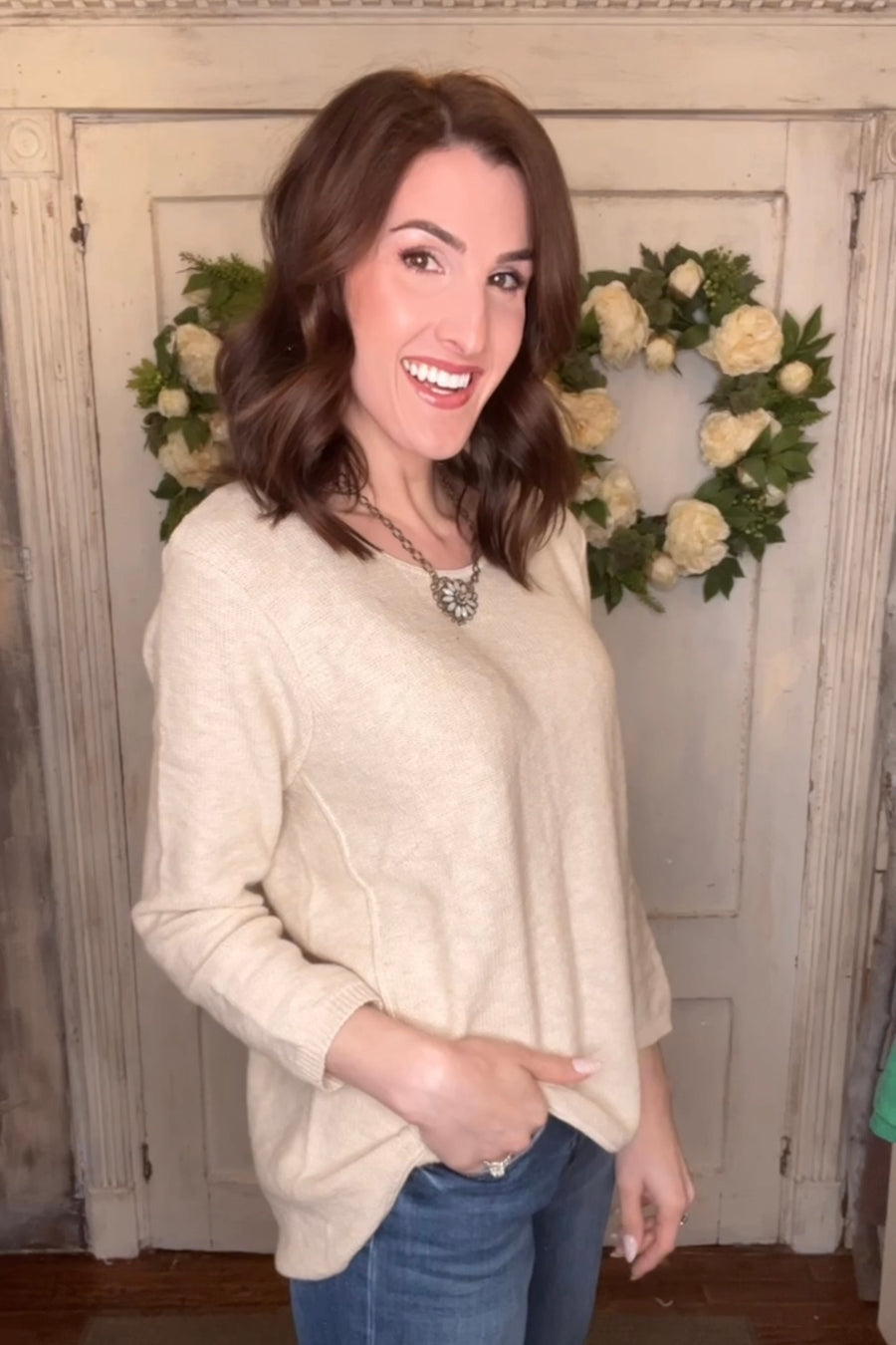USA Cotton Slub Sweater W/ Princess Seam Detail