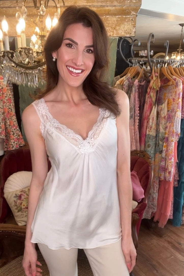 Bias Cut Lace Silky Tank