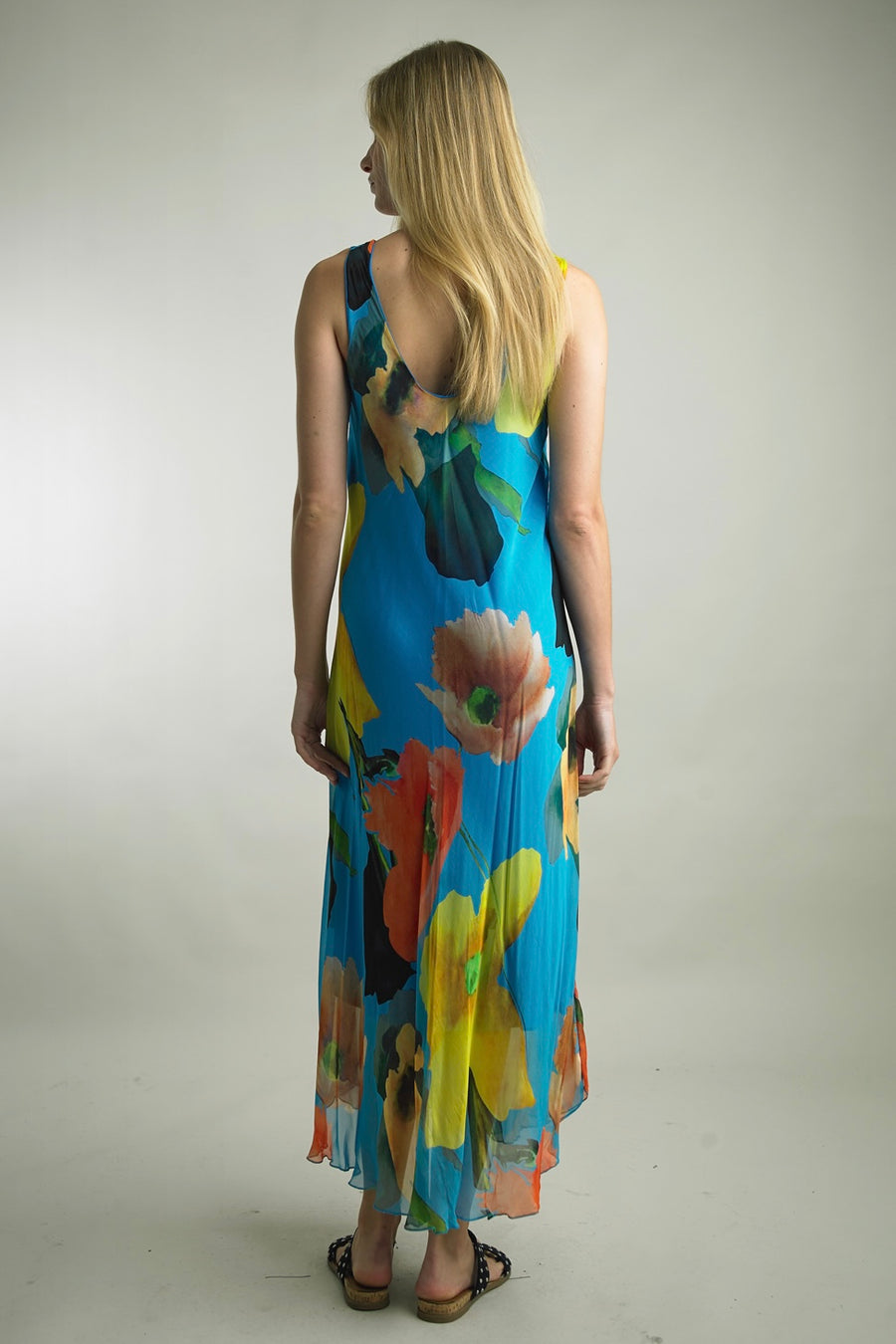 Riviera Bloom Sleeveless Silk Dress