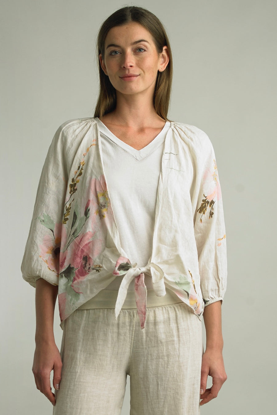 Capri Blossom Linen Shrug