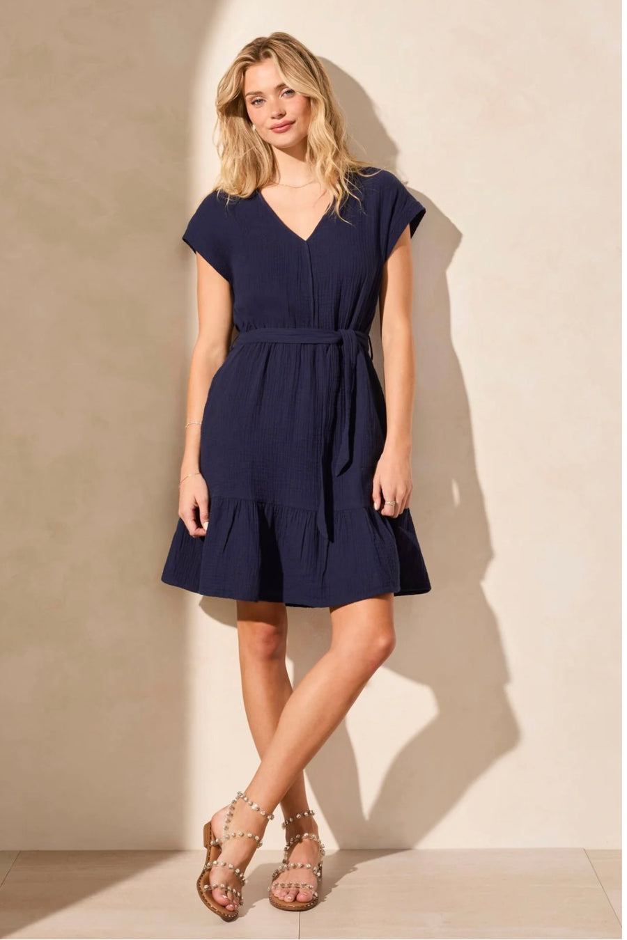 Navy Haven Waist-Tie Dress