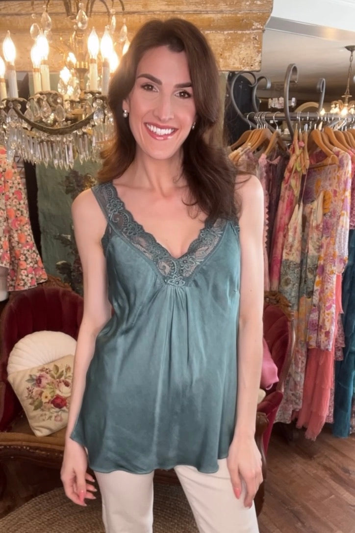 Bias Cut Lace Silky Tank