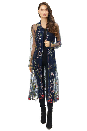 Floral Embroidered Organza Duster