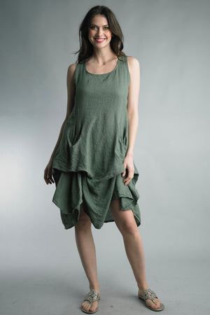 Unique Pocket Pickup Linen Dress