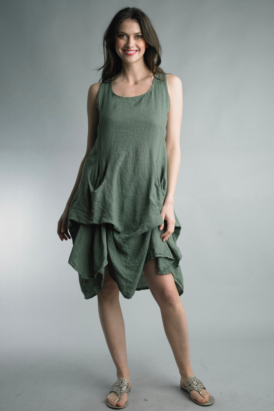 Unique Pocket Pickup Linen Dress