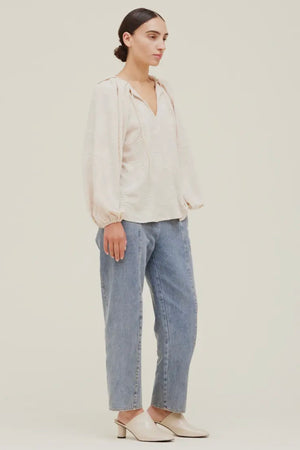 Pleated Shoulder Jacquard Blouse