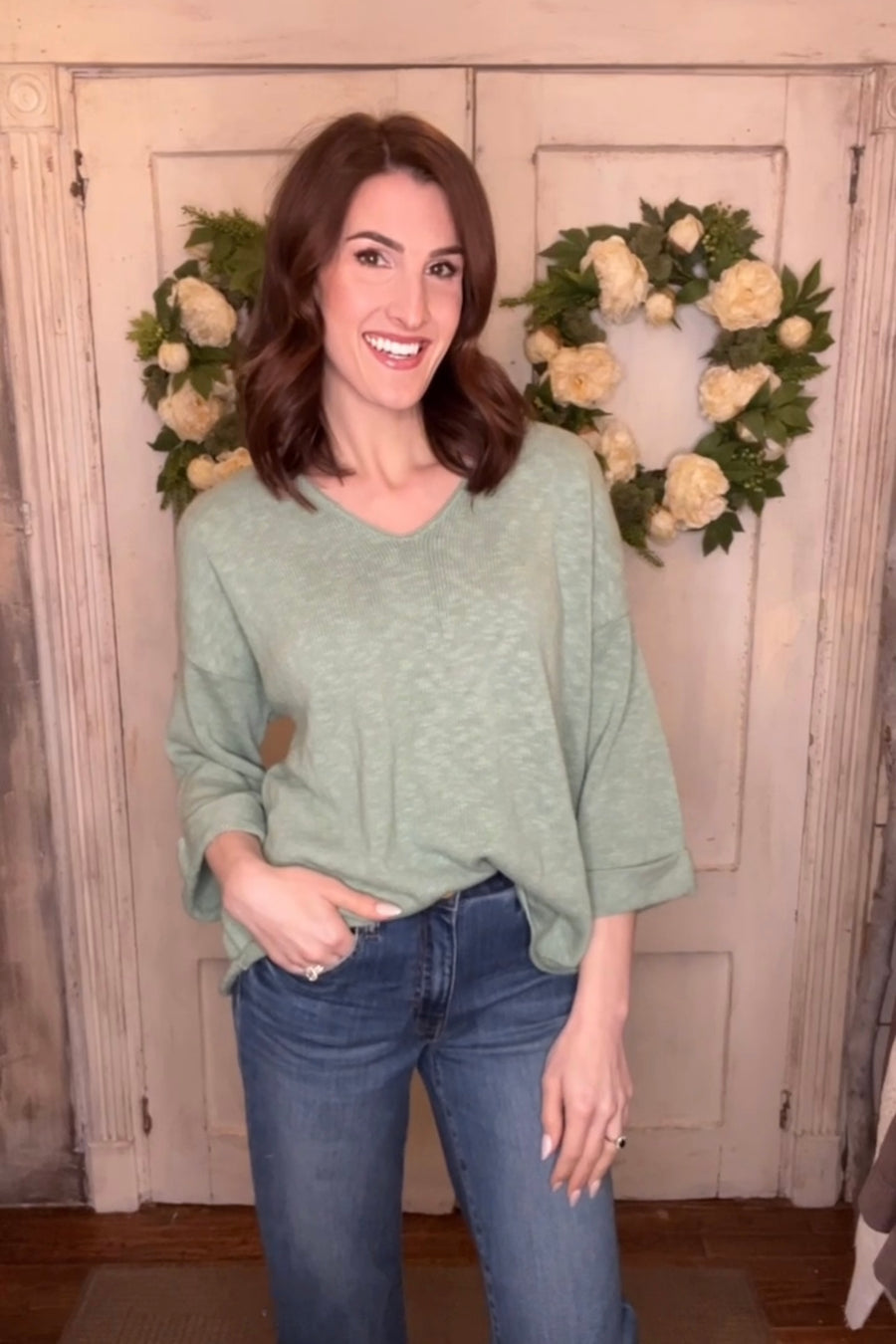 USA Cotton Slub Tunic w/Cuff Detail