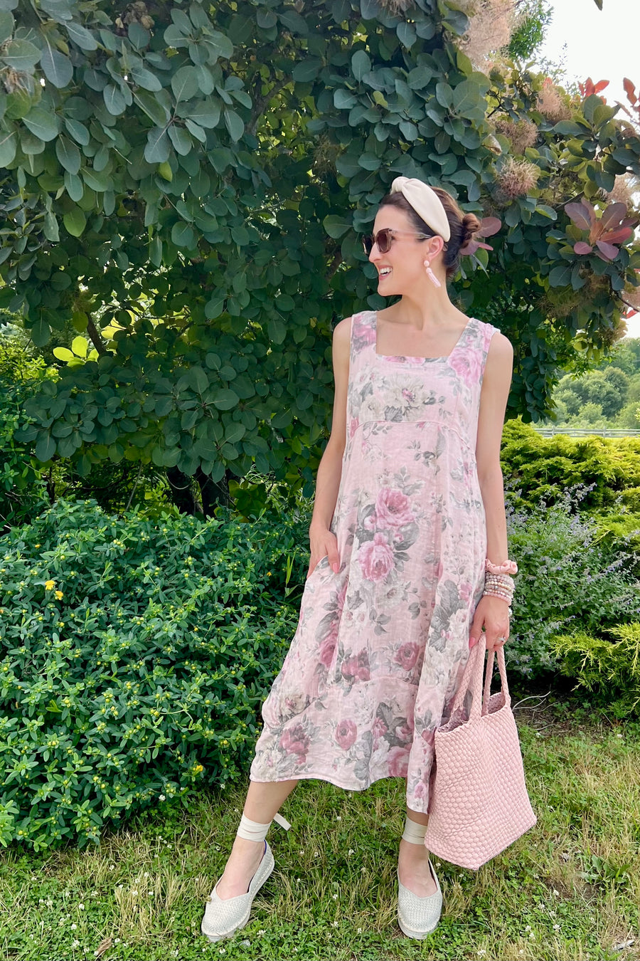 Italian Garden Floral Linen Dress