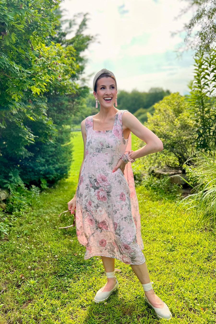 Italian Garden Floral Linen Dress