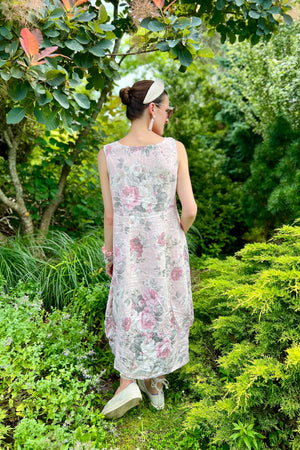 Italian Garden Floral Linen Dress
