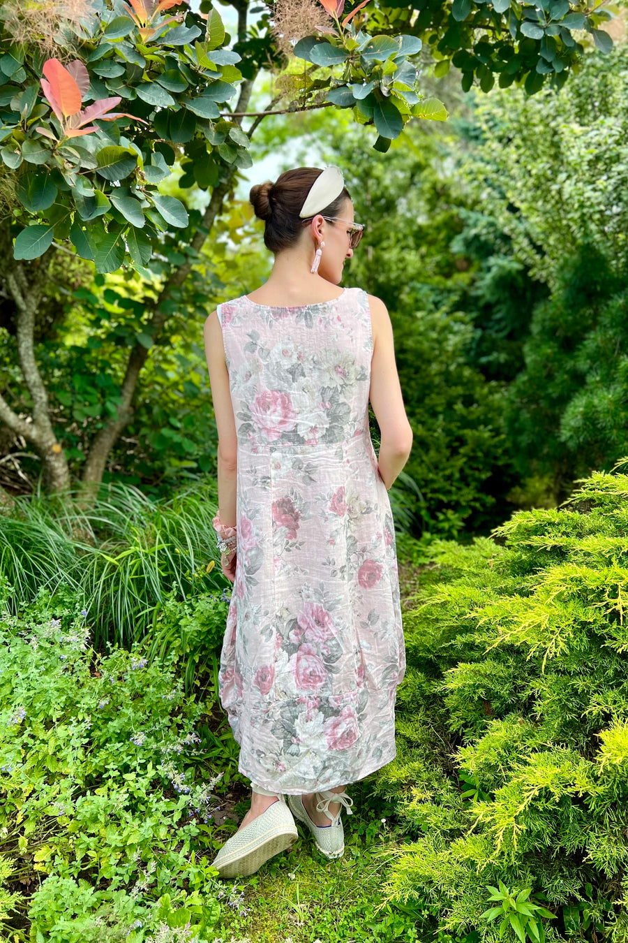 Italian Garden Floral Linen Dress