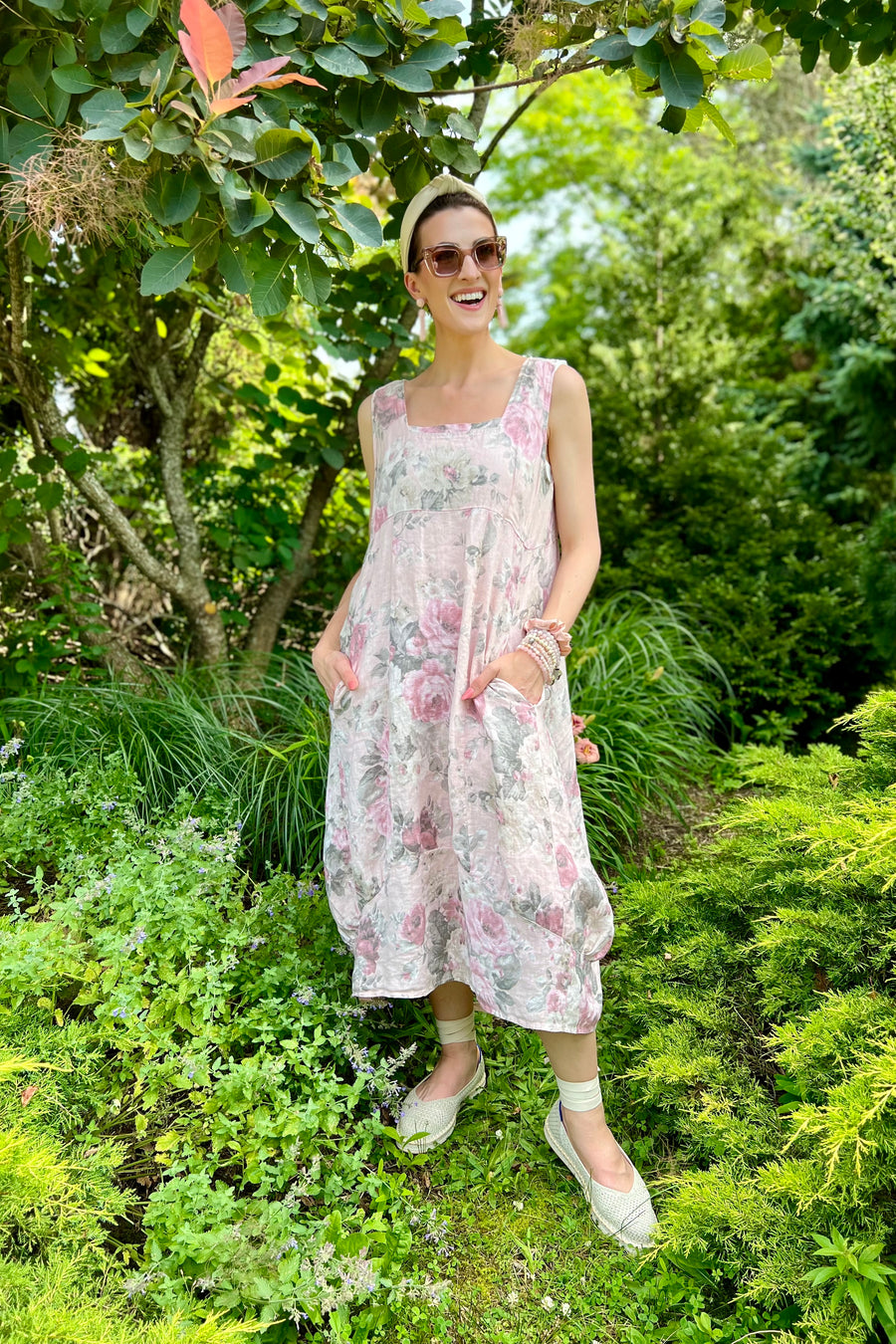 Italian Garden Floral Linen Dress