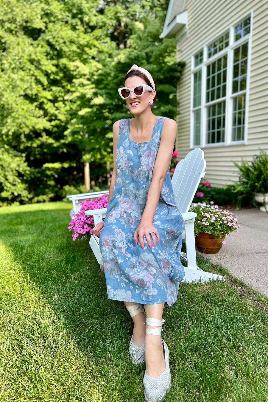 Italian Garden Floral Linen Dress
