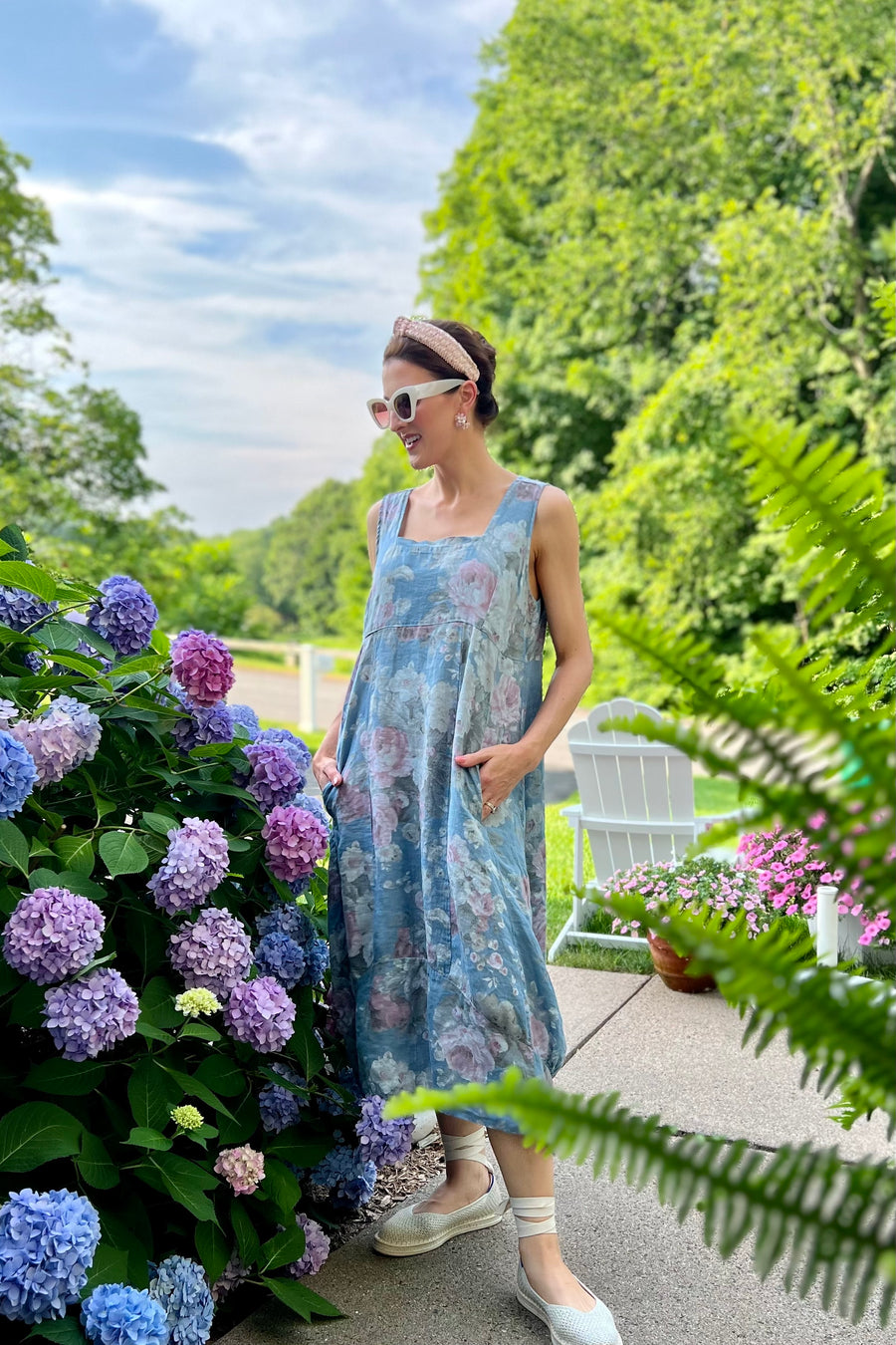 Italian Garden Floral Linen Dress