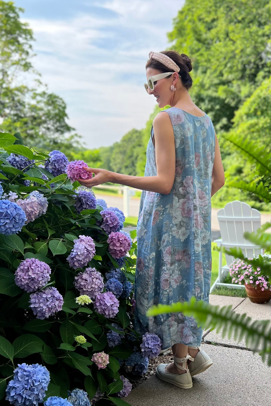 Italian Garden Floral Linen Dress
