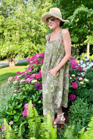 Italian Garden Floral Linen Dress
